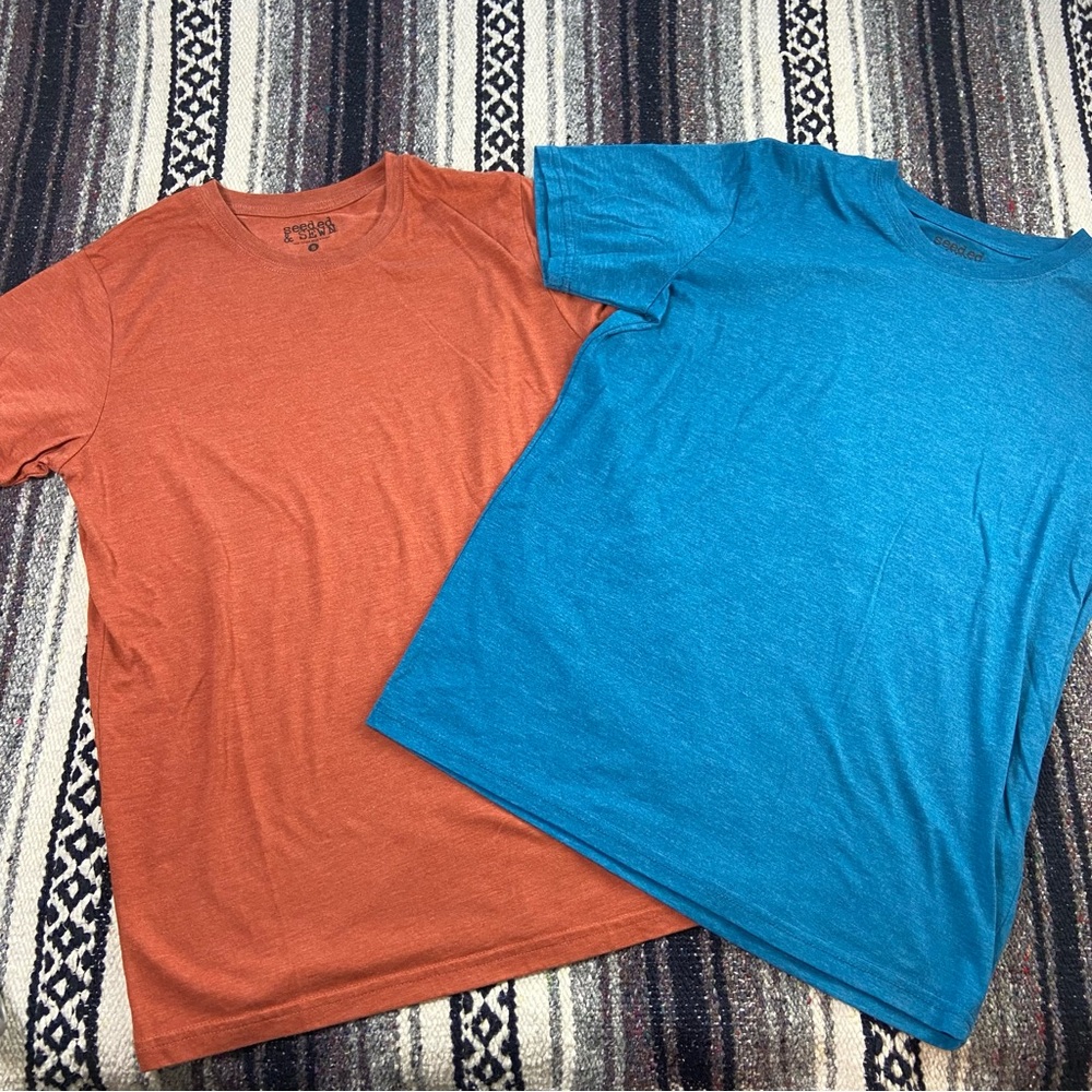 3/$12 Seeded & Sewn Men's Small S Short Sleeve T-Shirt Lot/Bundle of 2 Rust Teal